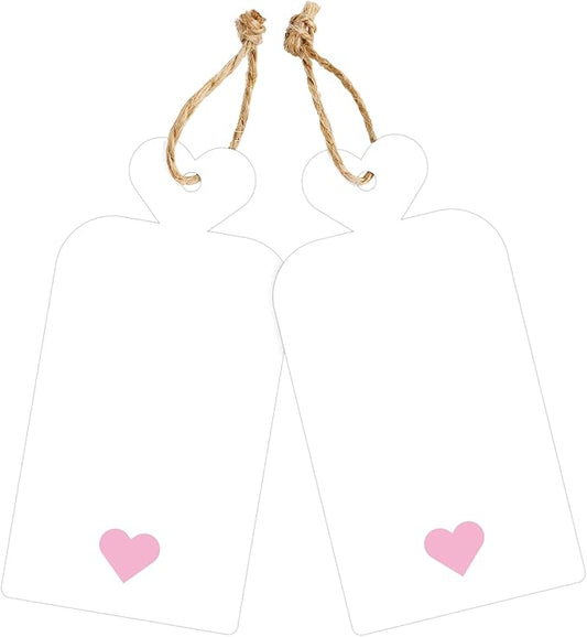 joycraft 100Pcs Gift Tags with String, 4x2 in White Gift Wrapping Tags with Pink Heart, Blank Party Favor Labels for Birthday, Baby Shower, Wedding, Bridal Shower