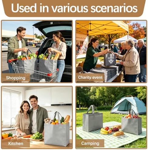Reusable Grocery Bags 12.6 * 6.3 * 11.8 in - Non Woven Totes Bag with Reinforced Handles, Shopping Bags Bulk - Image 7