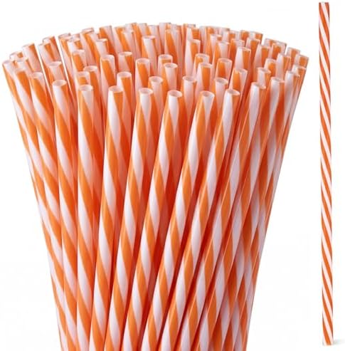 Honeydak 50 Pcs Reusable Plastic Straws Bulk,Orange and White Stripe by Honeydak