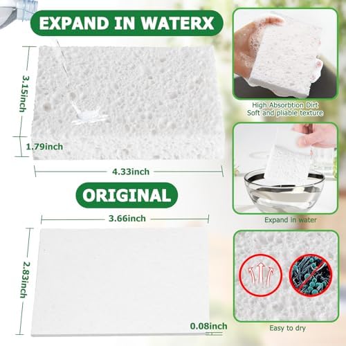 White Plant Based Sponges for Kithcen, 24 Count, Dehydrate, Natural, Organic, Non Abrasive, No odor, Durable Washable Recycled Soft Bio-Based Cellulose Sponge for Washing Dishes and Countertop - Image 2