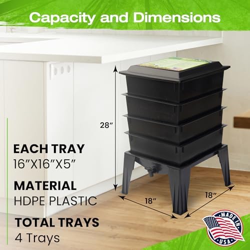Worm Factory® 360 Black US Made Composting System for Recycling Food Waste at Home – 4 Trays for Efficient Vermicomposting – Durable, Space-Efficient Design, Easy to Assemble, No Odor - Image 2