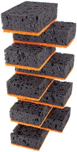 Black & Orange Multi Use Scrub Sponges. Made in Europe. 9 Pack, 4.3x2.8x1.4 inches. Heavy Duty and Non Scratch Fiber. Odorless Durable and Delicate Scrubber. Halloween Edition by Okleen