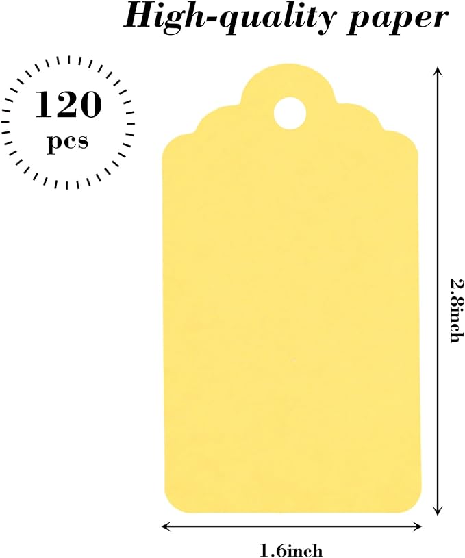 SallyFashion 120pc Gift Tags with String - Blank Yellow Paper Hanging Tags for Wedding & Birthday Gifts DIY