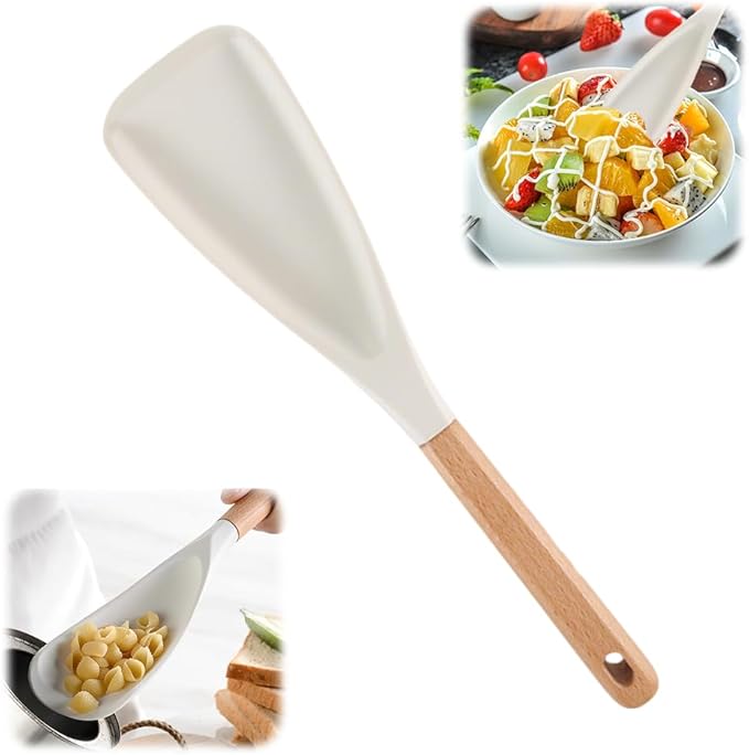 Multi-function Spatula Spoon, 2025 New Cooking Spoon for Nonstick Cookwares, Silicone Cooking Utensils for Kitchen Gadgets,Wood Handle Spoon for Mixing, Scoop, and Scrape (White)