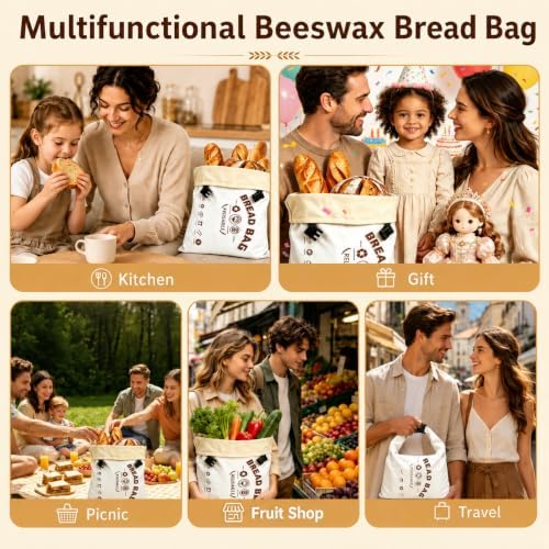 Reusable Beeswax Bread Bags for Sourdough, 2 Pack,Beige, XL 17x13 In - Image 6