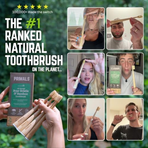 PRIMALS Boar Bristle & Bamboo Toothbrush (8-Pack) - Premium Boar Bristles - Fully Biodegradable - Plastic & Nylon Free - Quick Dry Design - Image 3