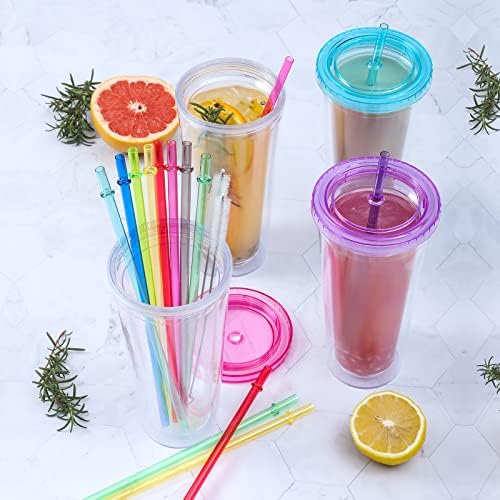 24 PCS, Reusable Straws with 4 Brushes, 10.5" Long Tritan Hard Plastic Straws, 12 Colors Translucent Replacement Drinking for 16OZ-32 OZ Tumblers, Cups, Jars, Stanley, YETI, Starbucks, BPA Free - Image 5