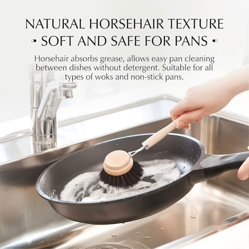 Natural Bristle Dish Brush Pot Cleaning Brush with Long Handle - Image 3