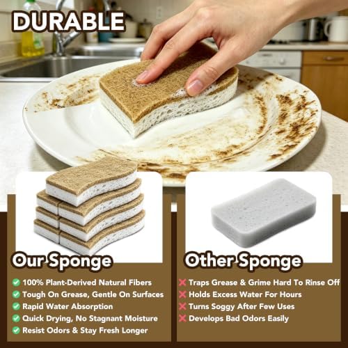 16 Pcs Natural Kitchen Sponges, Non-Scratch Dishwashing - Image 6