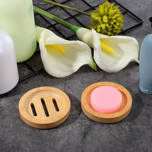 20 Pcs Round Bamboo Soap Dishes, Round Wooden Soaps Tray Soap Holder, Shampoo Bar Holders Bar Soaps Holder for Bathroom, Kitchen - Image 3