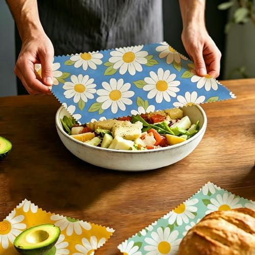 Reusable Beeswax Wraps, Daisy Beeswax Wraps, 9 Pack Eco-Friendly Food Storage, Organic, Sustainable, Zero Waste, Plastic-Free, Sandwich, Bread, Bowl Cover, 1XL, 3M, 5S - Image 5