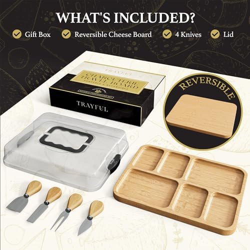 Charcuterie Board with Lid - Reversible, 2-in-1 Travel Portable Cheese Board for Picnics & Entertaining - Housewarming Gift Set Idea - Covered Snack Serving Tray - Large Food Platter - Image 5