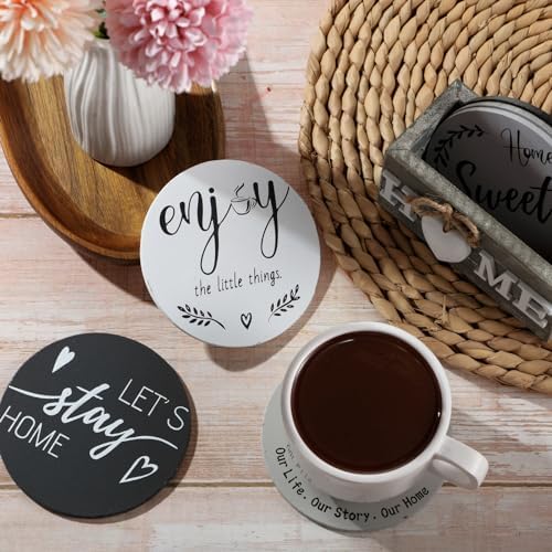 Queekay House Warming Gifts New Home Farmhouse Coasters Set of 6, Gray - Image 5