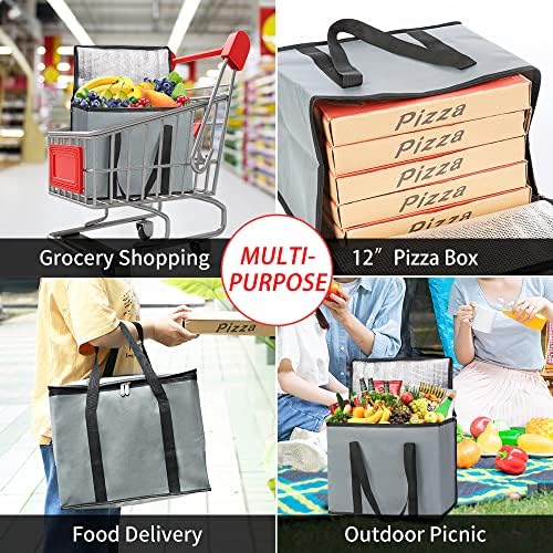 Insulated Grocery Shopping Bags, X-Large Food Delivery Bag for Delivery Drivers, Reusable Tote Cooler Bag for Travel, Dark Gray, 2-Pack - Image 5