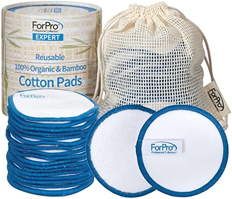 ForPro Professional Collection Expert Reusable Cotton Rounds (20 Pack), 100% Organic and Bamboo Makeup Remover Pads, Includes Drawstring Laundry Bag and Storage Container by ForProProfessionalCollection