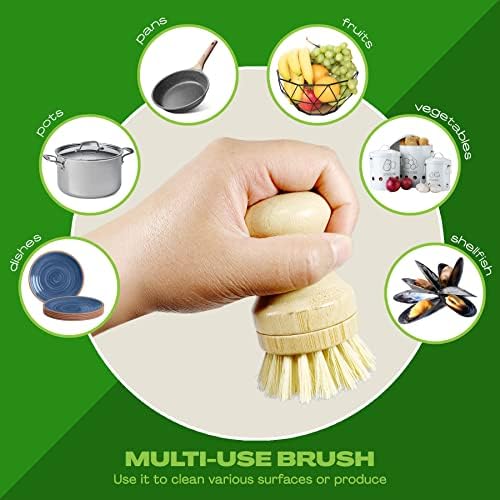 JuneLily Short Sisal Dish Brush Plant-Based for Kitchen Bathroom Cleaning Produce Washing Dishes (Short Dish Brush) - Image 6