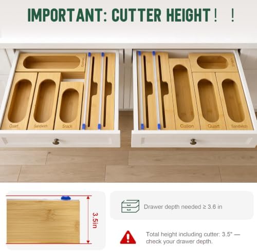 Storage Bag Organizer for Kitchen Drawer, 5-Slot, Bamboo - Image 5