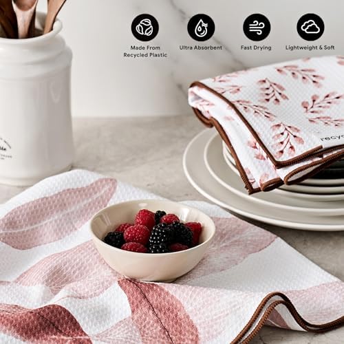RECYCO Waffle Kitchen Towel Set of 2 - Quick Dry Microfiber Sustainable Dish Towels - Ultra Absorbent Reusable Cleaning Tea Towels - Lightweight Hand Towels,16”x 28”, Terracotta - Image 2