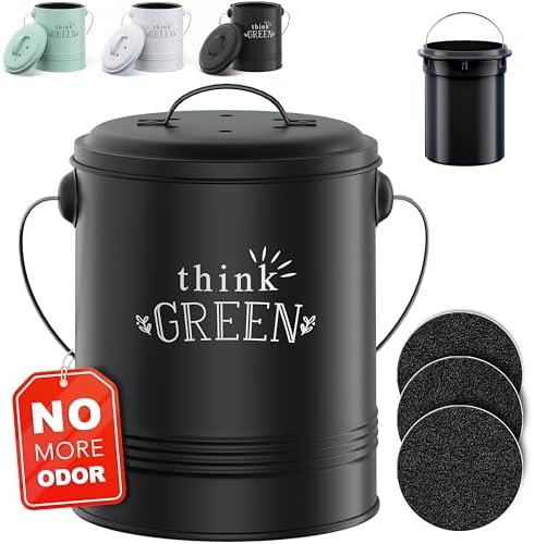 Barnyard Designs 1.2 Gallon Kitchen Counter Compost Bin with Lid (Black) by BarnyardDesigns