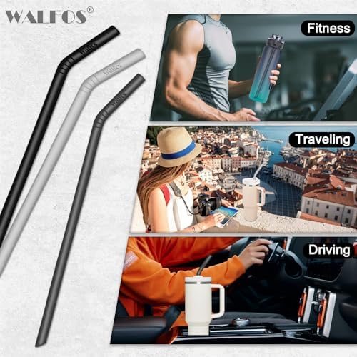 Walfos Silicone Straws - Reusable straws Bendy straws for Smoothies/20 & 30 oz Tumblers, BPA Free. 2 Size (3pcs Wide S + 3 pcs Regular + 2 Cleaning Brushes） - Image 7