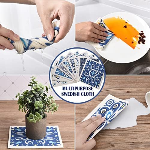 WILLBOND 9 Pcs Blue Swedish Kitchen Dishcloths Reusable Hand Towels - Image 6