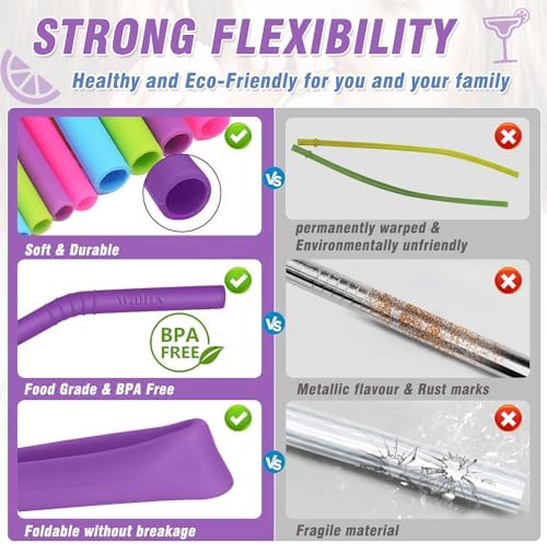 Walfos Reusable Silicone Straw - 2 Size Flexible Drinking Bendy Straws for Smoothies/20 & 30 oz Tumblers, BPA Free (4 Wide Straws + 4 Regular Straw + 2 Cleaning Brushes Excluding storage bag） - Image 3