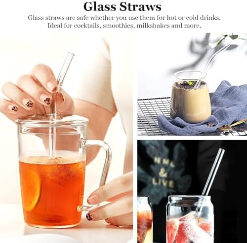 16 Pack Reusable Glass Straws, 6 Straight and 6 Bent with 4 Cleaning Brush - Image 5