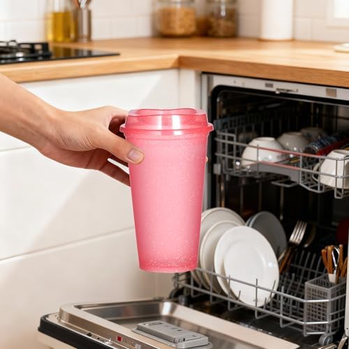 16oz Reusable Plastic Coffee Cups with Lids, 13 Pack - Image 4