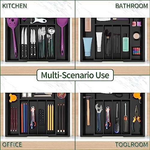 Utoplike Bamboo Silverware Drawer Organizer, Black Kitchen Utensils Tray - Image 6