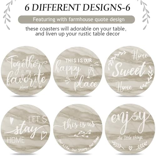 Queekay House Warming Gifts New Home Farmhouse Coasters Set of 6, Creamy - Image 4