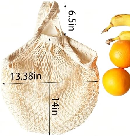 Ahyuan Reusable Cotton Mesh Grocery Bags Cotton String Bag Net Shopping Mesh Bags Pack of 3 (Beige) - Image 5
