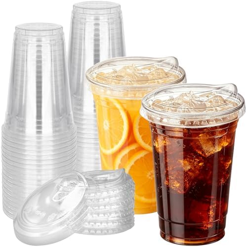 Qinsihwn 24 oz Clear Plastic Cups with Lid,25 Pack Disposable Iced Coffee Cups with Strawless Sip Lids,To Go Cups for Juices,Smoothies,Cold Drinks for Party,Event by Qinsihwn
