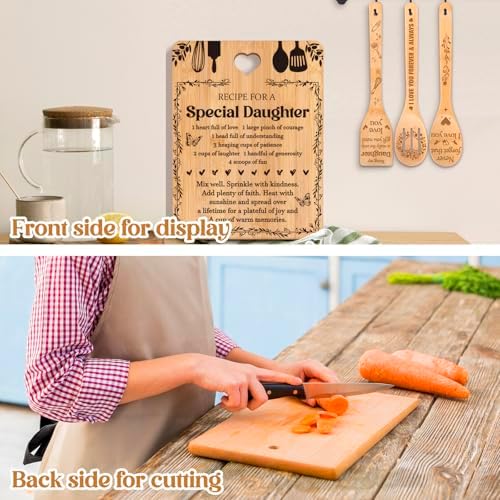 Gifts for Daughter - "Recipe for a Special Daughter" Daughter Birthday Gifts Cutting Board Set, Bamboo-Made Engraved Utensil Set Birthday Gifts for Daughter, Mothers Day Gifts for Daughter - Image 3