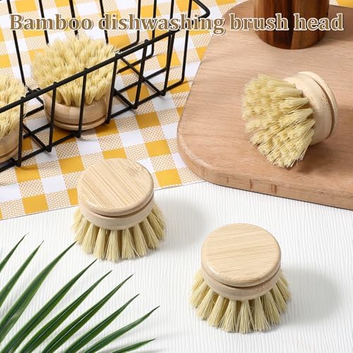 6 Pcs Bamboo Dish Brush Replacement Heads, 1.9 x 1.6 Inch Natural Sisal Bristle Scrubber Wooden Kitchen Dish Brushes for Pots, Pans, Bowls, Dishes Cleaning - Image 6