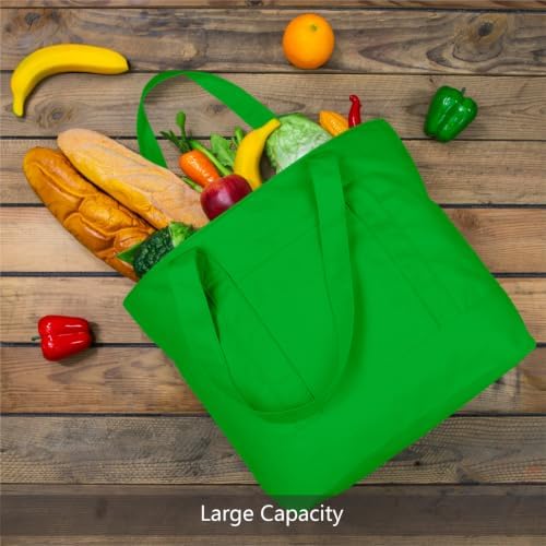 TOPDesign 1-Pack Canvas Tote Bag with an External Pocket, Reusable Grocery Shopping Bag, Top Zipper Closure, Daily Essentials (Lime Green) - Image 4