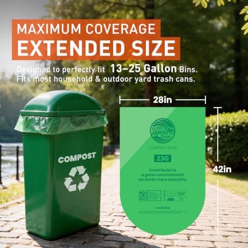 Compostable Trash Bags 23 gallon Large Garbage Bags,20 Count, Fits13-25 gallon trash can, Extra Strong and Durable,Compostable Lawn & Leaf Yard Waste bags,ASTM D6400,Bpi &OK compost HOME certified - Image 4