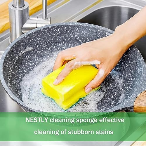 Sponges, Eco Non-Scratch Scrub Pads, Dish Scrubber for Cleaning Kitchen and Dish Cleaning,12 Scrubbing Sponges+ Draining Rack - Image 3