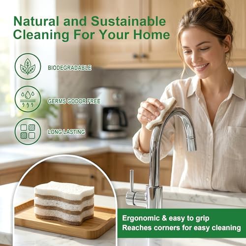LILAC Natural Cellulose Sponges for Dishes - Ergonomic Non-Scratch Kitchen Scrub Sponges - 100% Biodegradable & Eco-Friendly Cleaning Sponges for Non-Stick Cookware, Bathroom & Household (10 Pack) - Image 7
