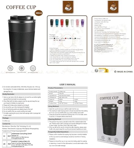 YINJOYI 12oz Travel Coffee Cups Insulated Tumbler Thermal Mug to Go with Lid Leak Proof Reusable Stainless Steel Coffee Mug Spill Proof for Hot and Iced Cold Drinks (White, 380ml) - Image 4