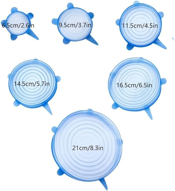 12 pcs Silicone Stretch lids set, 6 Sizes, Reusable Food Storage Covers ，Silicone Bowl Covers，Flexible to Fit All Shape of Containers， Food Cover to Keep Food Fresh (blue,pink)