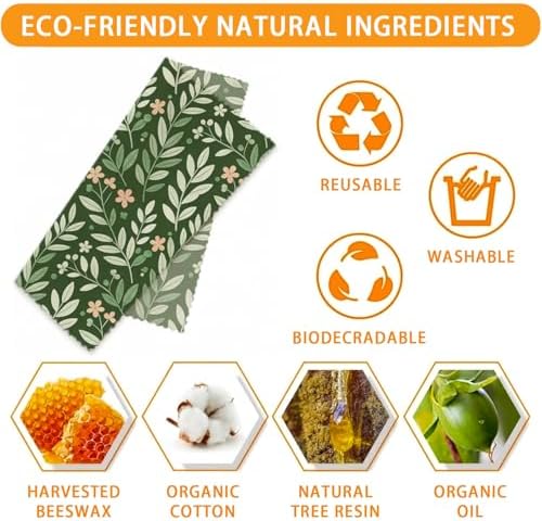Beeswax Food Wraps, Botanical Leaves Wrap, 9 Pack Eco-Friendly Food Storage, Organic, Sustainable, Biodegradable, Zero Waste, Plastic-Free, For Sandwich, Bowl, Bread, 1XL, 3M, 5S - Image 3