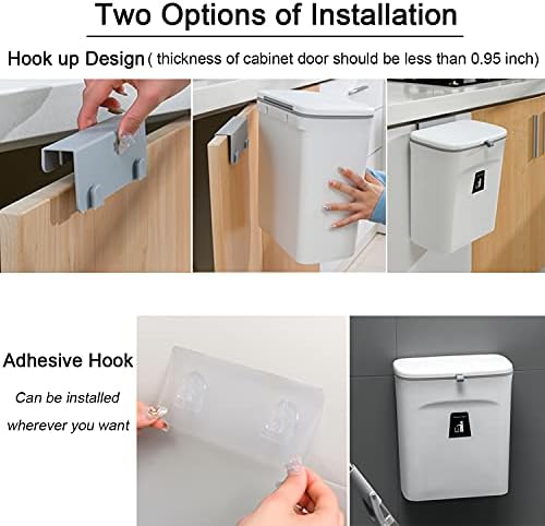 Tiyafuro 2.4 Gallon Kitchen Compost Bin for Counter Top or Under Sink, Hanging Small Trash Can with Lid for Cupboard/Bathroom/Bedroom/Office/Camping, Mountable Indoor Compost Bucket, White - Image 4
