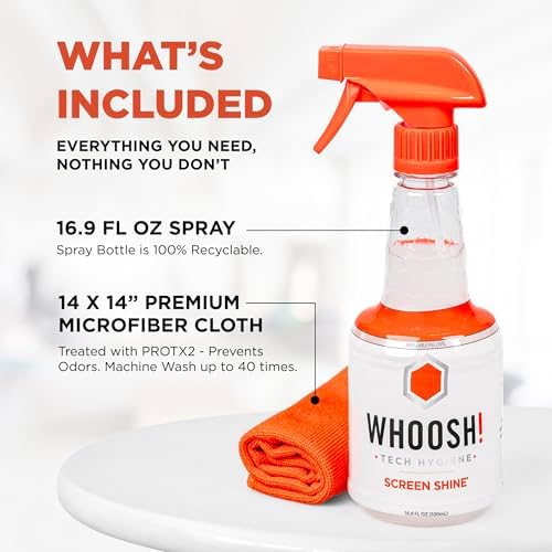 WHOOSH! Screen Shine Pro – Refillable TV Screen Cleaner & Cloth, 16.9 fl oz - Image 2