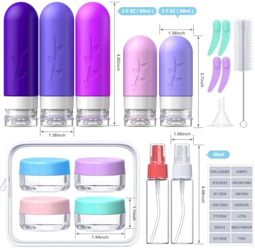 Aeomini 19 Pack Purple Travel Bottles for Toiletries, Silicone TSA Approved Travel Size Containers, Leak Proof Refillable Accessories for Shampoo Conditioner Lotion - Image 2