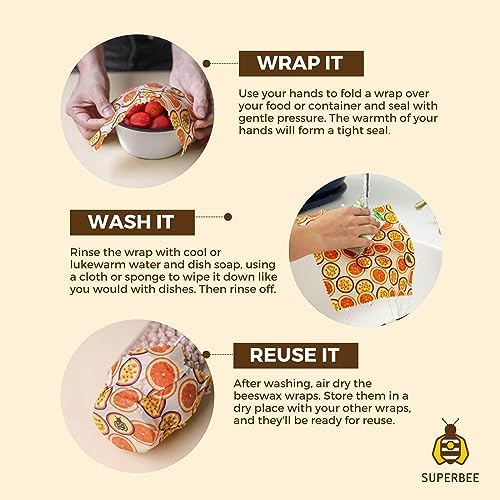 SuperBee Beeswax Wraps Set of 3 Reusable Food Wrap Bees Paper Jungle - Image 3