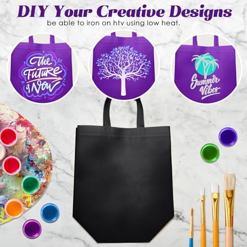 Reginary 50 Pcs Reusable Tote Bags Shopping Bags Non Woven, Black, Purple - Image 6