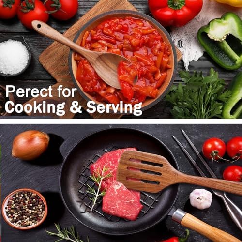 Wooden Spoons for Cooking Non-Stick Kitchen Pan Toolset 5 PCS Set,Natural Kitchen Utensils Spatula, Wooden Cooking Utensils Spoons, Fried Spatula and Salad Fork, Pasta Spoon, Wooden Spoon Set - Image 3