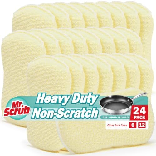 Mr. Scrub Sponges Kitchen Scrub Dish Sponge Scouring Pad, 24 Pack Cleaning Brush Scrubber Supplies for Soap, Dishwashing Dinnerware Sets Pan Pot Glass Dishwasher Sink Bathroom Towels Cloth Rags Holder by MrScrubCleaninghelpers