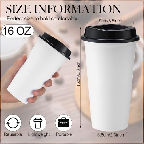 Honeydak 45 Pack 16 oz Reusable Coffee Cups with Lids Water Bottle Iced Coffee Travel Mug Reusable Portable Plastic Tea Tumblers Bulk for Hot and Cold Drinks Birthdays Party(Classic,White with Black) - Image 4