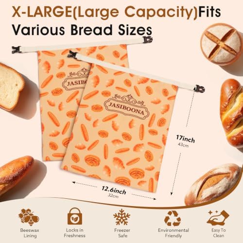 2 Pack Premium Beeswax Bread Bags for Sourdough Homemade Bread, XL Cotton Lining Sourdough Reusable Natural Organic Beeswax Bread Storage Bag, Keep Fresh and Upgraded Portable-17 x 12.6 Inches - Image 3